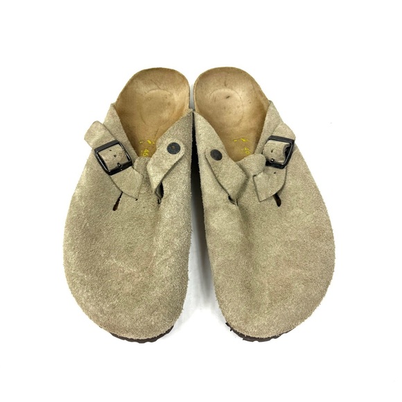Birkenstock Men’s Suede Taupe Boston Clogs - Picture 1 of 6
